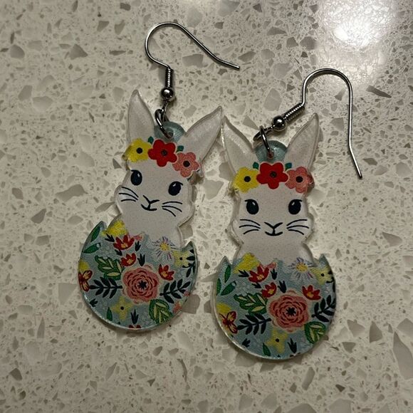 Easter Cartoon Rabbit Drop Earrings - Picture 6 of 11